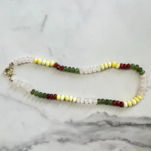 Genuine Carnelian Opal Aventurine Quartz Gemstone Bead Silk Knot Necklace - Picture 5 of 9